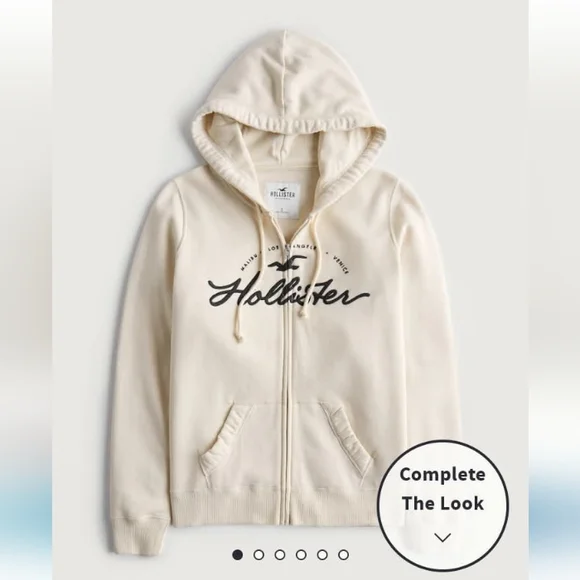 Hollister Women's Easy Embroidered Logo Graphic Full Zip Hoodie Cream NWOT - Picture 6 of 9